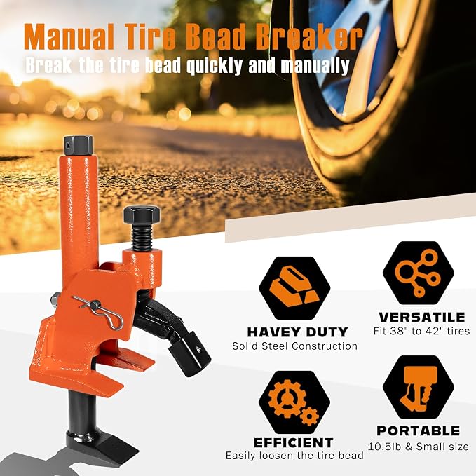 Manual Tire Bead Breaker with Rubber Pad, 38"-42" Tires Changer Tool, Heavy-Duty Tire Repair Tool for ATV, Golf Cart, Trucks, Bus, Motorcycles, Tractors and More Cars