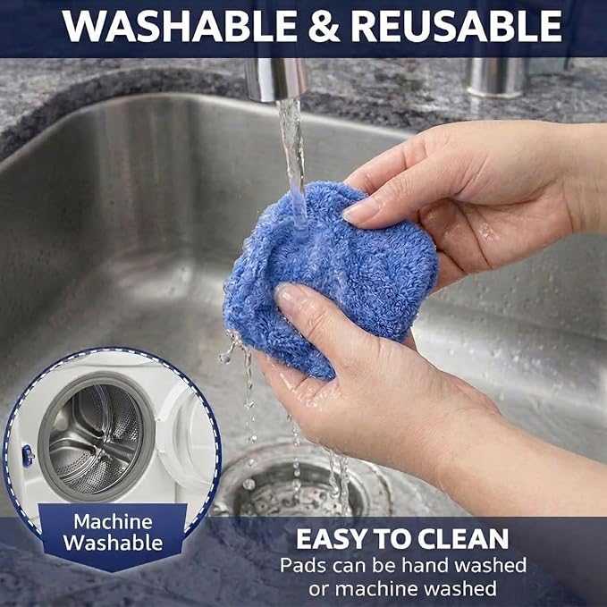 2-Pack Windshield Cleaner Tool, Extendable Handle Auto Detailing Kit with 8 Washable Microfiber Pads & Spray Bottle, Professional Home & Car Window Glass Duster, 180° Swivel Head