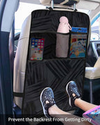 Modern Line Car Seat Protector, 2 Pack Kick Mats with Organizer - 3 Pocket Storage Abstract Farmhouse Black Brushstroke Blocks Waterproof Back Seat Cover Universal Fit Automotive Interior Protectors