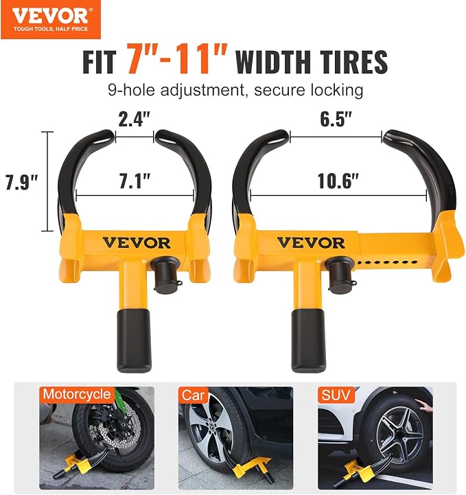 Universal Wheel Clamp Lock, 2 Pack Adjustable Anti-Theft Tire Lock, Heavy-Duty Steel for ATV SUV Car Golf Cart Boats Motorcycles, with 6 Keys