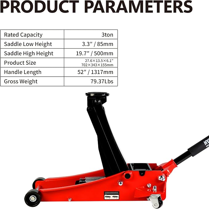 Floor Jack, Professional Heavy Duty Hydraulic Floor Jack, Low Profile Floor Jack, Steel Racing Floor Jack w/2 Piston Quick Lift Pump, Floor Jack Lifting 3.3"-19.7" 3 Ton(6000lb) Capacity Red
