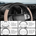 Bling Car Steering Wheel Cover, 15 Inch Rhinestones Soft Leather Elastic Steering Wheel Protector, Sparkly Crystal Diamond for Women, Car Interior Accessories for Most Cars (Beige)