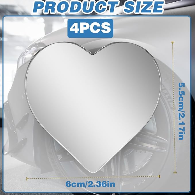 4Pcs Cars blind spot mirror Heart Shaped Car Side Mirror Car Accessories Adjustabe Angle Removable Wide Angle Convex RearView Mirror Enhanced Safety Universal Stick-On for Suvs Trucks Autos