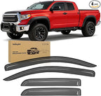 Tape-On Window Visors for Toyota Tundra Double Cab/Extended Cab 2007-2014 2015 2016 2017 2018 2019 2020 2021, Outside Mount Rain Guards Vent Visors Window Deflectors, Smoke Tint, 4PCS