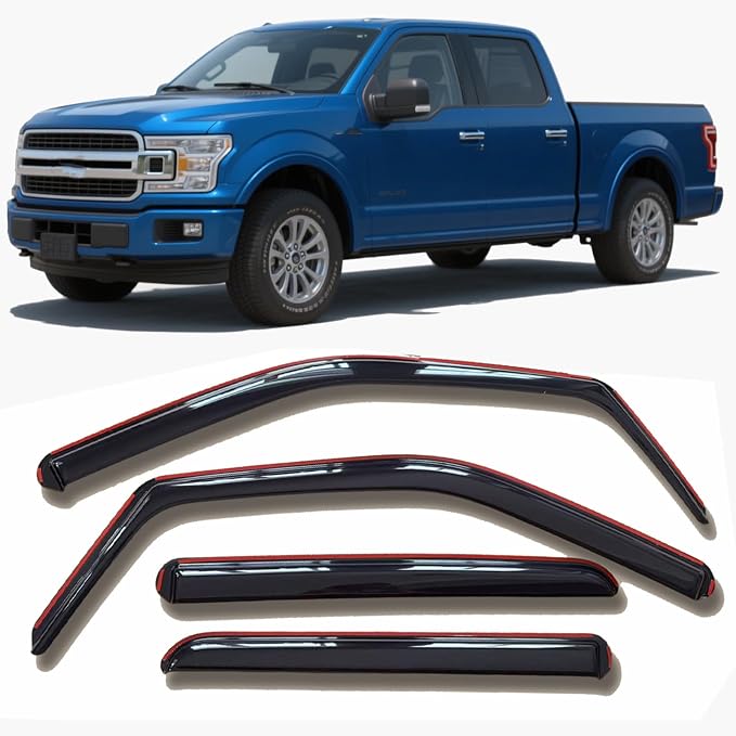 in-Channel Window Visors Rain Guards Compatible with Ford F150 Super Crew 15-23, F-150 Raptor/F250/F350/F-450/F550 Super Duty Crew 17-23 Wind Deflectors Vent Visor Sun Shades Window Shields