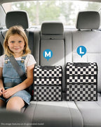 Corduroy Car Trash Can with Lid and Mesh Pockets - Leakproof Organizer,Multipurpose Waterproof Garbage Can/Trash Bin for Car(Black and White Check-3 Gallons)