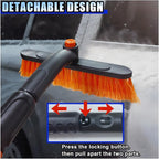 31.5" Detachable Snow Brush and Ice Scraper for Car Windshield, 2-in-1 Winter Snow Removal Tool with Extendable, 360° Rotating Soft Bristle Brush Head and Foam Grip for Most Vehicles (Orange)