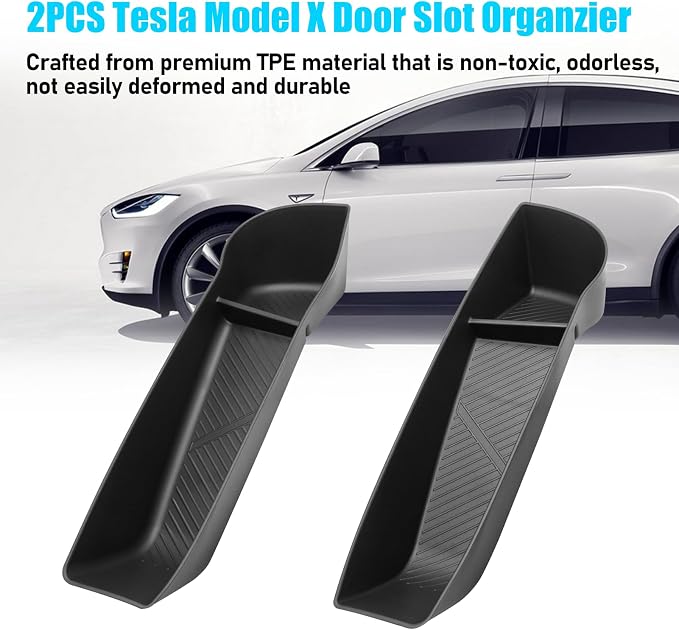 for 2021-2026 Tesla Model X Door Side Pocket Storage Box 2PCS | TPE Front door Pockets Inserts Organizer Tray Compatoble with Tesla Model X Accessories 2021 2022 2023 2024 2025 2026