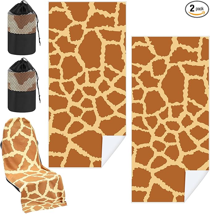 Car Seat Towel Covers with Storage Bag, 63 x 32 Inch Universal Non Slip Waterproof Sweat Protector for Car Truck, Gym Swimming Running, Machine Washable(2 Pack,Giraffe Pattern)