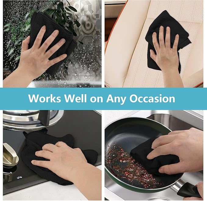 Black Microfiber Cleaning Cloth, 50 Pack Cleaning Towels for Kitchen, Lint Free, Scratch-Free, Highly Absorbent, and Reusable Cleaning Rags for House, Window and Glass, Cars, 11.5 X11.5 inch