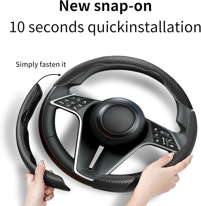 3Pcs Carbon Fiber Steering Wheel Cover Universal Fit 99% Cars | Non-slip soft grip, easy to wipe clean, quick to install, perfect for daily commutes and road trips, Black