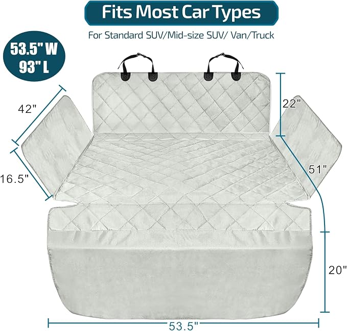 SUV Cargo Liner for Dogs with Side Flaps, Large (54" x 93") Water Resistant Trunk Cover, Non-Slip Pet Area Protector with Bumper Flap, Universal Fit for SUVs Sedans Vans, Gray