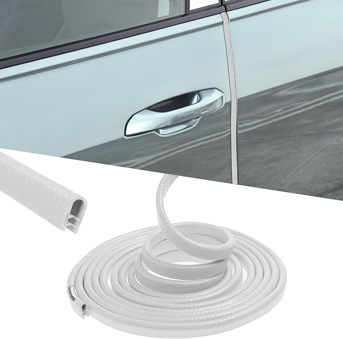 16.4FT(5M) Car Door Edge Guards, Car Door Protector, Rubber U Shape Car Trim Door Protectors Seal, Car Exterior Accessories Aluminum Boat Edge Trim Guards No Glue Required for Cars (White)