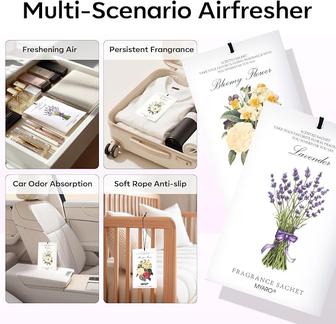 12 Packs Scented Sachets for Drawer and Closet, Long-Lasting Potpourri Bags Closet Air Freshener Home Fragrance Sachet 3 Scents Options- Lavender, Bloomy Flower, Gardenia