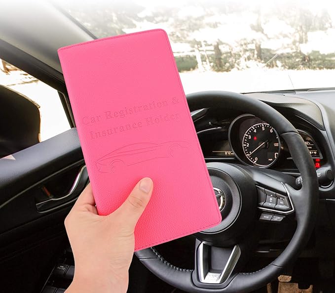 Car Registration and Insurance Holder, Car Accessories Vehicle Glove Box Car Organizer Women Car Accessories with Magnetic Shut for Cards, Essential Document, Driver License, Hot Pink
