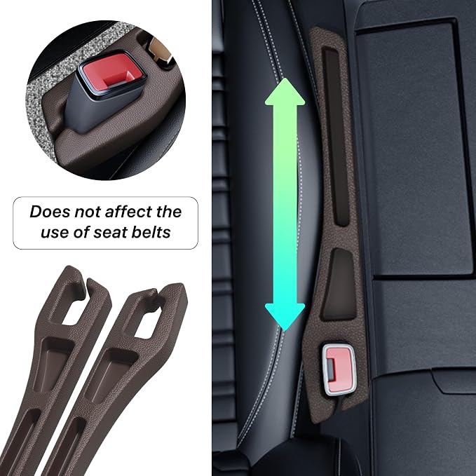 Car Seat Gap Filler Organizer, 2PCS Multifunctional Vehicle Fill Gap Blocker with Storage Slot Between Seat Console, Anti-Drop Auto Interior Organization, Universal for SUV Truck Sedan(Brown)