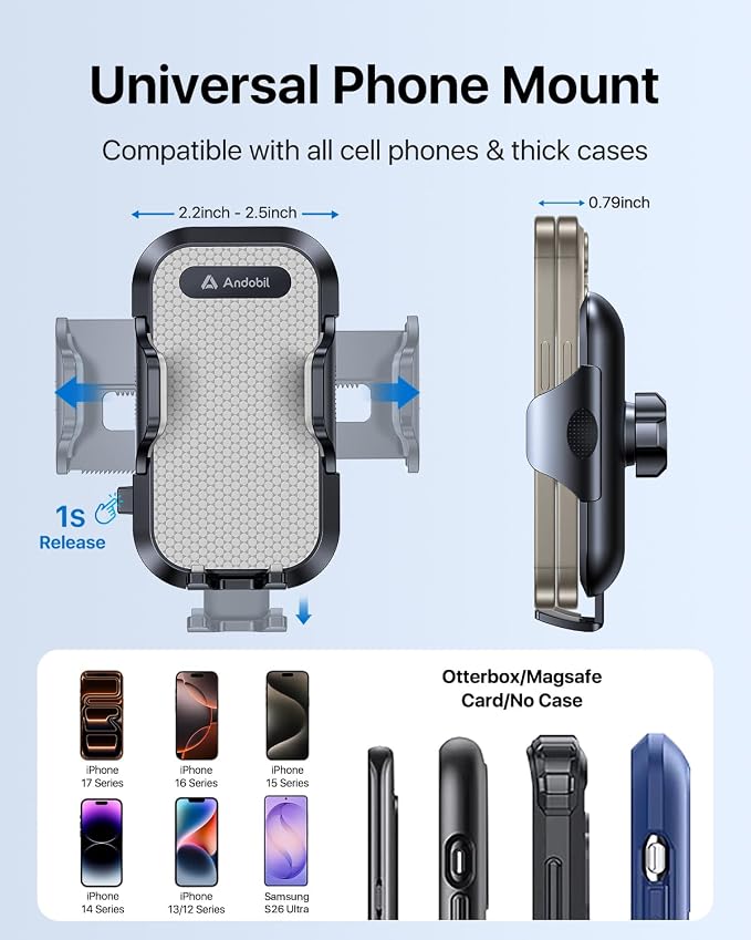 Phone Holders for Your Car - Air Vent Phone Mount, Ultra-Stable Metal Clip with Anti-Shake & 360° Rotation, Universal Car Mount Fit iPhone 17/16/15/14/13/12 Pro Max/Android/Samsung Gary
