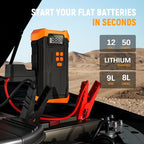 5000A Jump Starter with Air Compressor,Car Jumper Starter Portable with 150PSI Tire Inflator 12V Jump Box with LCD Display,Flashlight,Storage Case (Up 9L Gas/8L Diesel Engine（Orange
