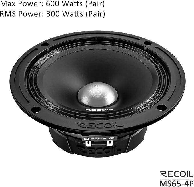 MS65-4P 6.5-Inch Midrange Pro Audio Car Speakers, 600 Watts Max Pair 4Ohm, 1.5-Inch High Temperature Kapton Voice Coil, Premium Quality Audio Door Speakers