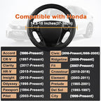 Microfiber Leather Steering Wheel Cover for Honda Accord,Civic,CR-V,HR-V,Pilot(Diamond-Pattern-Black-Standard Size)