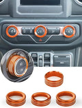 HVAC Climate Control Panel Knob Trim Kit & Light Control Switch Cover, Air Conditioner Knob Aluminum Alloy Ring for 2018-2024 Jeep Wrangler JL JLU & Gladiator JT, Interior Accessories Orange