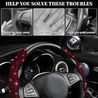 2 PCS Steering Wheel Cover, Segmented Car Wheel Covers with Crystal Rhinestones, Non-Slip Protector Bling Sparkly Decoration for Most Steering Wheels, Car Accessories (Red)