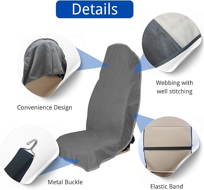 Waterproof Car Seat Cover for Front Seats, Protector for Cars SUVs Trucks, Sweat Towel Seat Covers Bucket for Gym,Workout,Beach,Hiking,Running Swimming(Grey, 1PC)