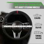 Suede Steering Wheel Cover with Upgraded Silicone Inner Ring, Anti Heat, Breathable, Anti-Slip, Leather Universal 14.5 to 15 inch Steering Wheel Cover (Partial Genuine Leather)