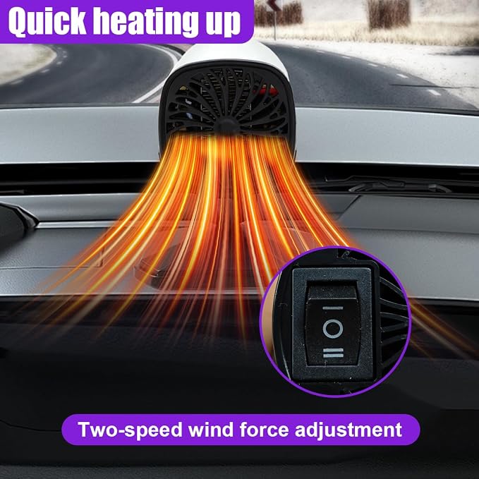12V 150W Portable Car Heater, Fast Demisting Defroster Car Fan Windshield Defroster, 360° Rotary Auto Heater and Cooler That Plugs into Cigarette Lighter for Sedan SUV (White)