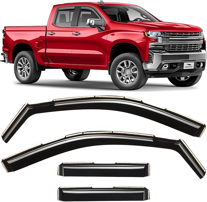 Voron Glass in-Channel Extra Durable Rain Guards for Trucks Chevrolet (Chevy) Silverado/GMC Sierra 1500 2019-2026 Double Cab, Window Deflectors, Vent Window Visors, 4 Pieces - 230091