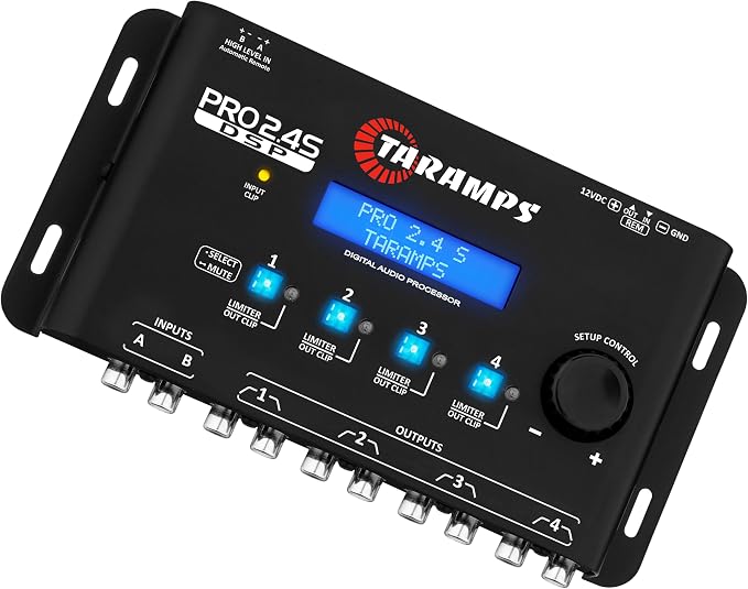 Taramp's Pro 2.4S DSP Crossover full Digital Signal Processor and Equalizer with sequencer 15-band Graphic Equalization 12 preset EQ 2-Channel in and 4-Channel Out