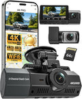 4K+2.5K+2.5K Dash Cam, STARVIS 2 Dash Camera 3-Channel, Free 64GB Card, Dashcam with 5G WiFi GPS, G-Sensor,Loop Recording, HDR, 24H Parking Monitor, Car Dash Cam for Rideshare & Taxi