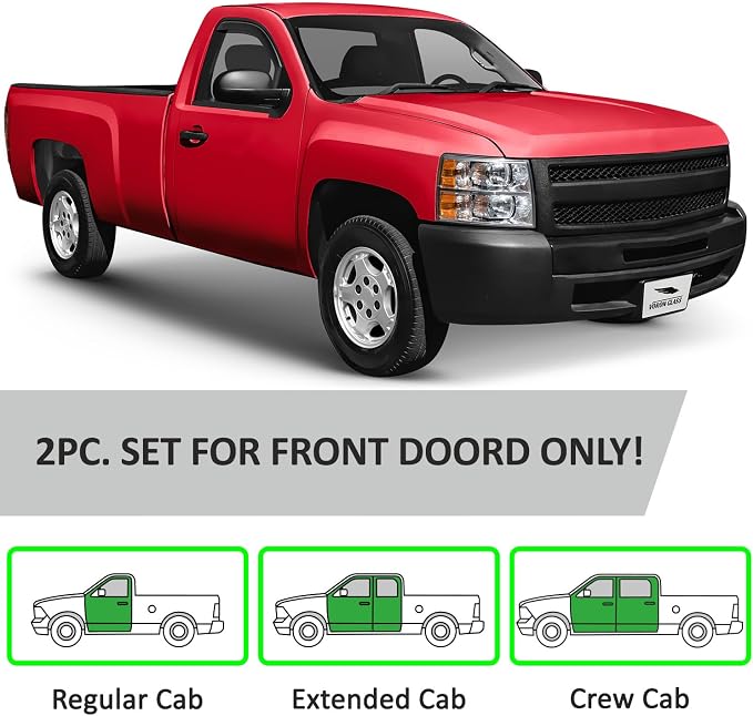 Voron Glass in-Channel Extra Durable Rain Guards for Trucks Chevrolet (Chevy) Silverado/GMC Sierra 2007-2013 Regular Cab, Window Deflectors, Vent Window Visors, 2 Pieces - 210004