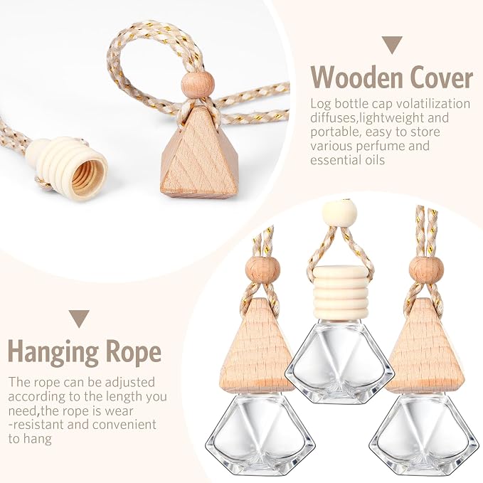 100 Pcs Car Air Fresheners Diffuser with Wooden Cap Empty Aromatherapy Diffuser Clear Car Fragrance Holder Pendant Hanging Perfume Fresheners Bottles for Decor(Diamond,Clear)