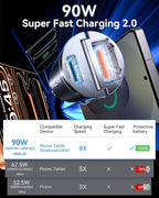 90W USB C Car Charger Fast Charging,[Invisible Design] All Metal Car Charger USB C PD45W+QC3.0 Dual Port Cigarette Lighter RV Power Adapter for iPhone 17 16 Pro Max 15 Samsung S26 S25 Ultra