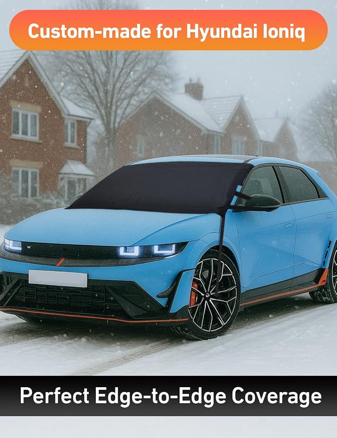 Car Snow Cover Compatible for Hyundai Ioniq 5 Ioniq 6 | Windshield Cover for Ice and Snow with S-Hook Straps | Heavy-Duty 600D Oxford Winter Car Cover, Waterproof & Anti-Slip