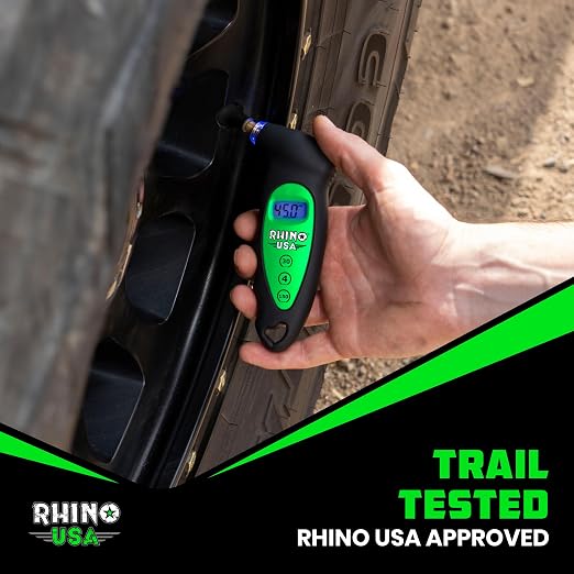 Rhino USA Digital Tire Pressure Gauge 150 PSI, 4 Ranges, Ergonomic Design w/Lighted Nozzle & LCD Backlit Display - Certified Accurate Readings, Best Digital Gage (Green)