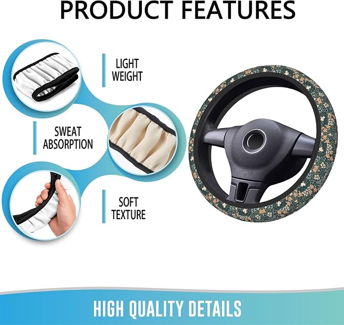 Elastic Steering Wheel Cover Car Accessories Cute Universal 15 Inch Absorbing Sweat Non-Slip Breathable for Woman - Flower