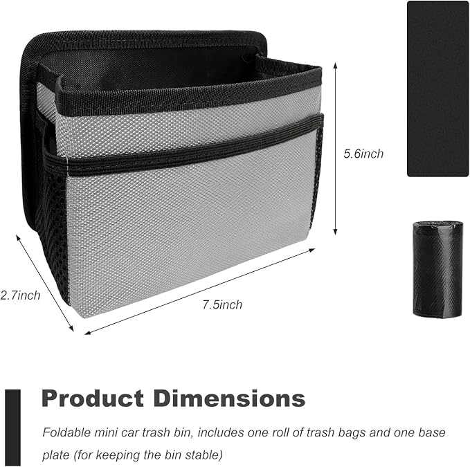 Car Trash Can, Foldable Multi-Pocket Design Auto Hanging Storage Container with Garbage Bags, Multifunctional Mini Oxford Storage Bag Garbage Holder for Cars SUVs Trucks (Gray)