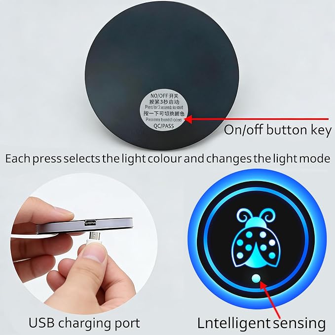 2Pcs Heart Dog Paw LED Car Cup Holder Coasters 7 Colors Lights Up Cups | with USB of Car Accessories for SUV Trucks Sedans,Waterproof Interior Atmosphere Lamp,Gifts for Women Men Pet Love