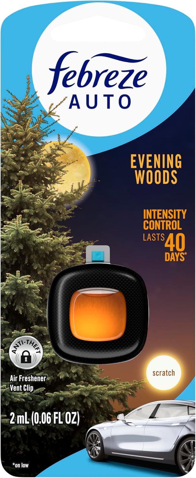 AUTO Air Freshener, Odor-Fighting Automotive Vent Clip, Evening Woods Scent, 8 Count