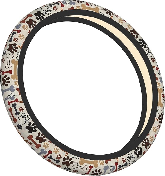 Paw Prints Steering Wheel Cover for Women Men, 15 Inches Brown Dog Cat Paw Neoprene Anti-Slip Cute Universal Car Steering Wheel Grip Wrap Car Accessories Protective Case Cover for Vehicle Truck SUV