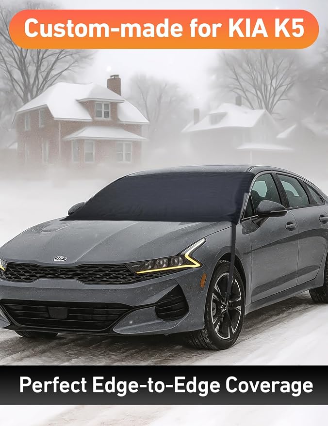 Car Snow Cover Compatible for Kia K5 | Windshield Cover for Ice and Snow with S-Hook Straps | Heavy-Duty 600D Oxford Winter Car Cover, Waterproof & Anti-Slip