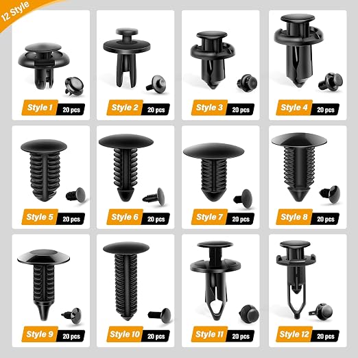 240PCS Bumper Retainer Clips Car Plastic Rivets Fasteners Push Retainer Kit 12 Popular Sizes Auto Push Pin Rivets Set -Door Trim Panel Fender Clips for GM Ford Toyota Honda Chrysler