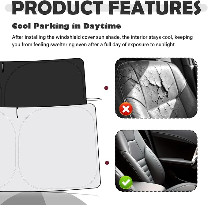 Car Windshield Sun Shade Compatible with Tesla 2017-2026 Model 3/Y,Oxford Cloth Car Sunshades for Windshield for Heat Insulation with Storage Bag,Foldable Sunshade for Cars Windshields