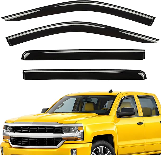 Extra Durable Window Deflectors Tape-On Window Visors Rain Guards Fit for Chevrolet (Chevy) Silverado 1500 2014-2018 Crew Cab, Sun Visors, Wind Vent for Shades, Exterior Car Accessories - 4pcs. AG0867
