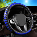 Car Leather Steering Wheel Cover - Carbon Fibre Material, Universal 14.5-15 Inch Leather Anti-Slip Breathable Auto Steering Wheel Covers for Men Women (3D Massage - Sports Blue)