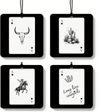 Retro Western Orange Car Air Freshener 4 Pcs, Country Bull Skull Cactus Horseshoes Ace Card Square Hanging Air Freshener for Closet Drawer Books, Western Car Accessories Mirror Decor for Women