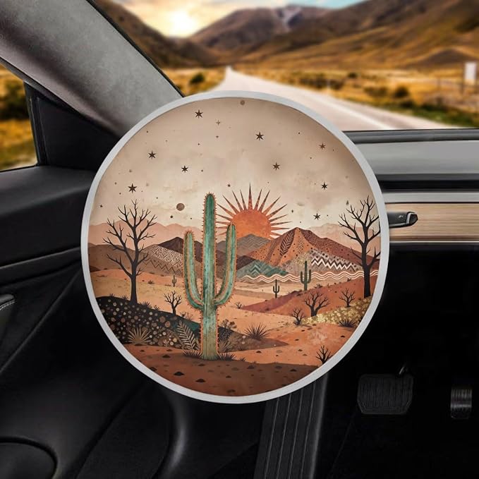 Cactus Steering Wheel Sunshade Cover Anti Slip Car Interior Accessories for Sun Heat Desert Car Interior Sunshade Easy Installation Universal Steering Wheel Shield