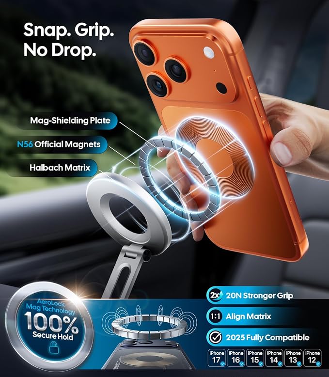 Vacuum Magnetic Phone Holder for Car for Magsafe [80LBS Suction & 3000gf Magnetic] 360° Adjustable Car Phone Mount, for iPhone 17 Pro Max 16 15 14 13 12 Air Plus, Silver